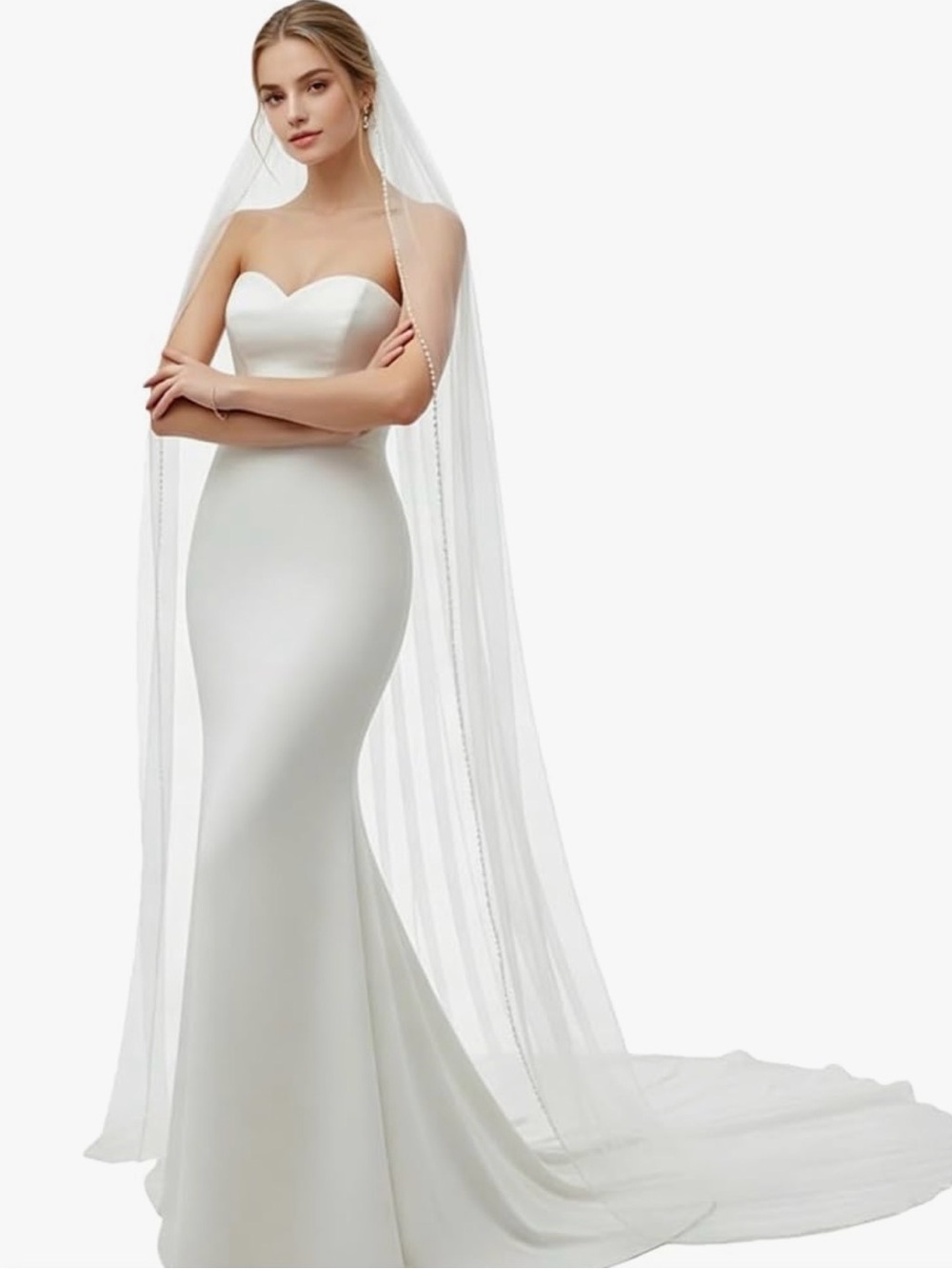 Wedding Veil - Beaded Edge Fingertip - Off-White 118 in